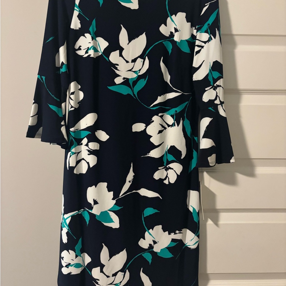 Harper White and Green Sheath Dress with Bell Sleeves